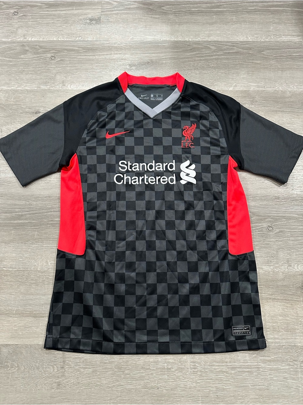 B58 Nike Liverpool FC 2020/21 Third Soccer Jersey Black Checkered Youth XL